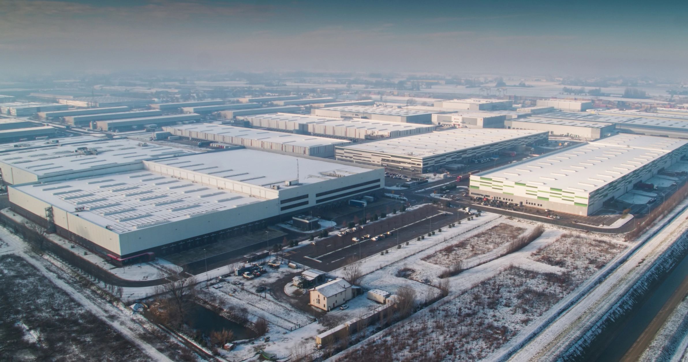Aerial view of a large logistics hub